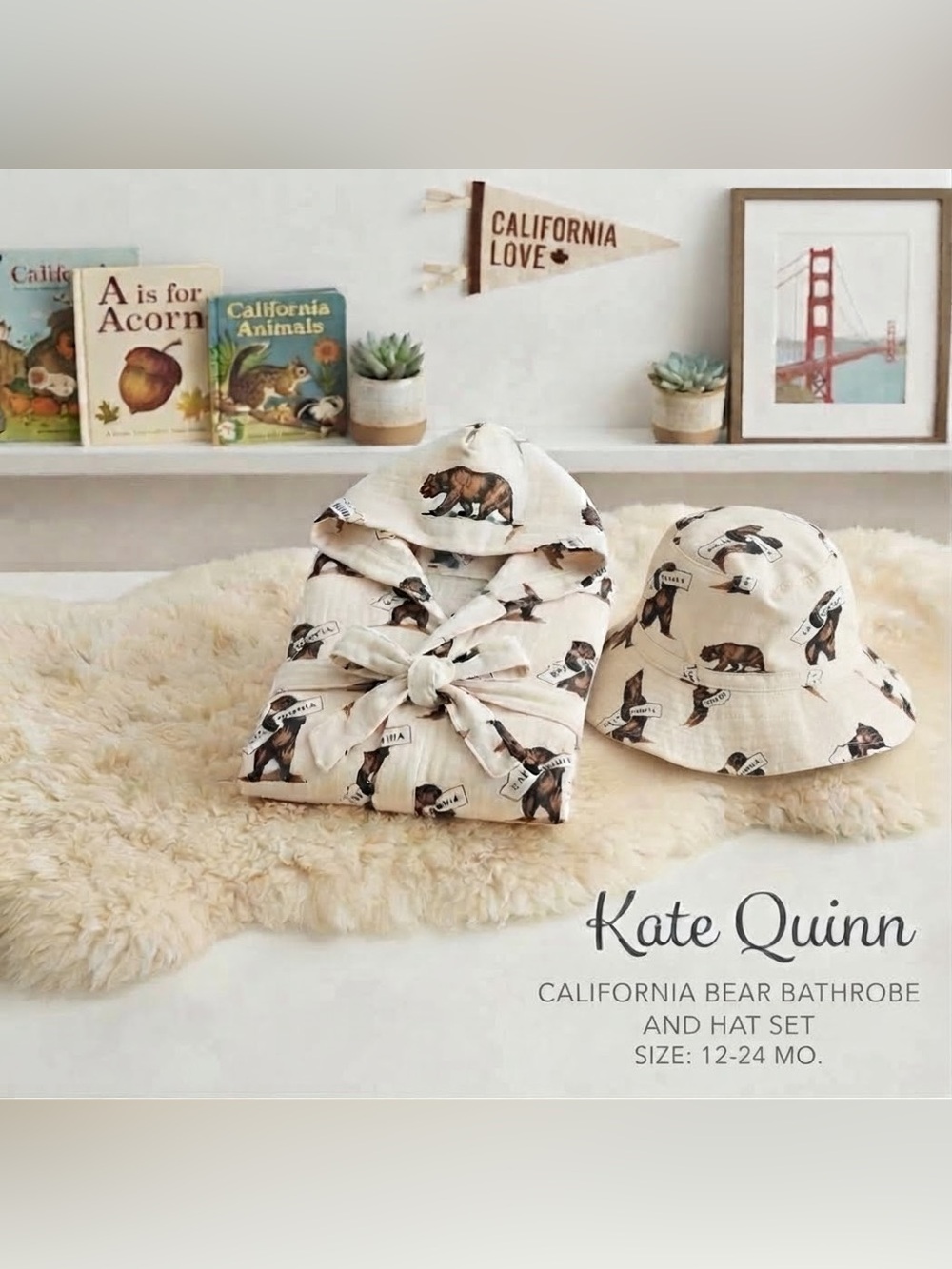 Kate Quinn California Bear Robe and sun hat toddler 12-24 mo